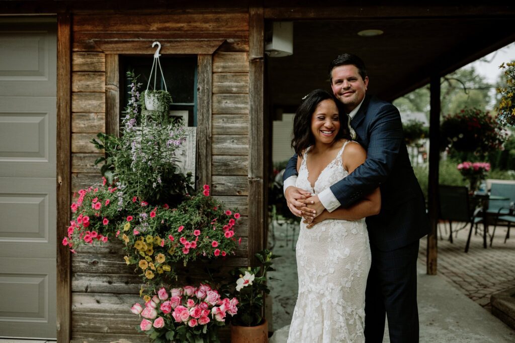 bride and groom photos during intimate plymouth backyard wedding