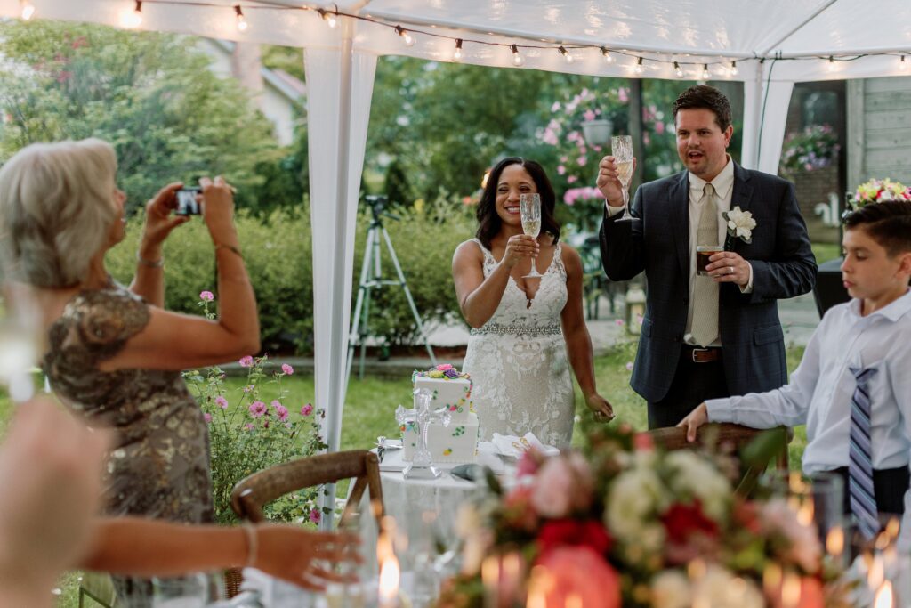 champagne toast at plymouth wedding